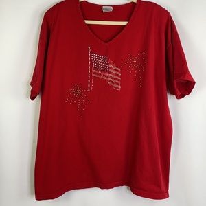 FRAN’S Red Studded Embellished Short Sleeves Tee